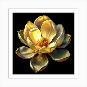 Yellow Magnolia Flower On Black Background Art Print