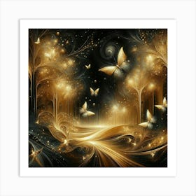 Golden Forest With Butterflies 1 Art Print