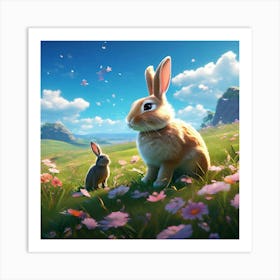 Rabbits In The Meadow 1 Art Print