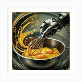 Robot Whisking Eggs Art Print