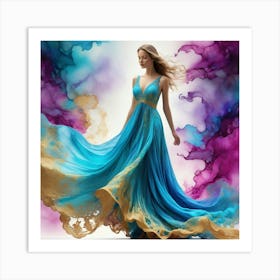 Beautiful Woman In Blue Dress Art Print