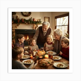 A Heartwarming Depiction Of A Multigenerational Family Reveling In Their Thanksgiving Gathering Lov (4) Art Print