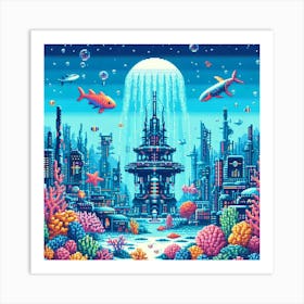 8-bit underwater city 2 Art Print