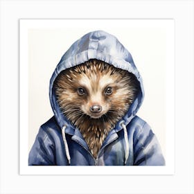 Watercolour Cartoon Porcupine In A Hoodie 3 Art Print