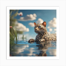 Leopard In Water 1 Art Print