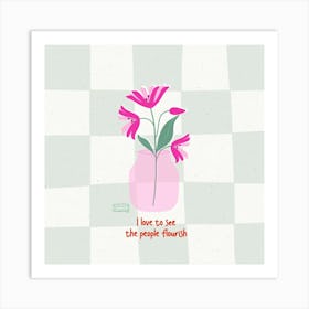 flores en jarron con frase Art Print