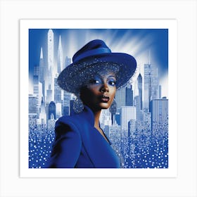 Blue Woman In Hat Art Print