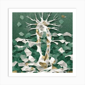 Vector Art, Human Greed Vs Need, heart, paper tree, green background, paper cut-out tree, paper cut-out heart, tree heart, decorative tree, creative tree, crafted tree, crafted heart, paper art, eco-friendly Art Print