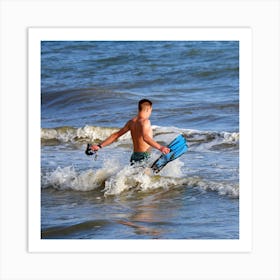 Young Swimmer surfing snorkeling water sea man guy lad waves square photo photography Art Print