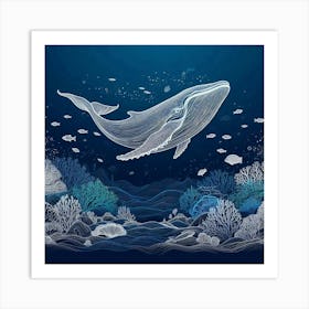 Line Art whale 2 Art Print