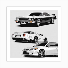 Four Cars On A White Background Art Print