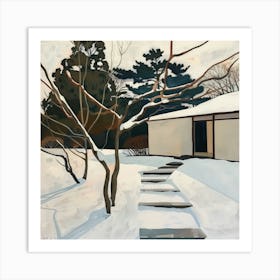 Japanese Zen Garden in Winter Series. Style of David Hockney 2 Art Print