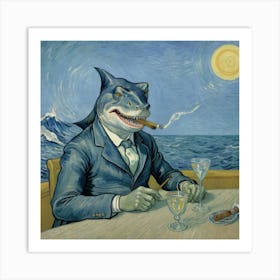 Crazy Shark At The Bar Art Print