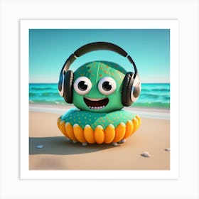 Octopus With Headphones 3 Art Print