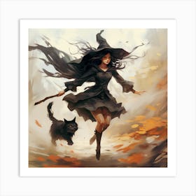 Witch And Cat Art Print