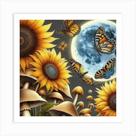 Sunflowers And Butterflies 12 Art Print