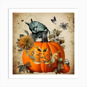 Halloween Cat On A Pumpkin Art Print