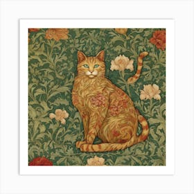 Cat And Flowers Art Print