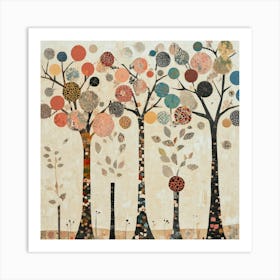 Folk Art Style Mosaic Trees 6 Art Print