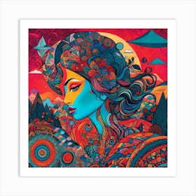 Psychedelic Girl Abstract Painting Art Print