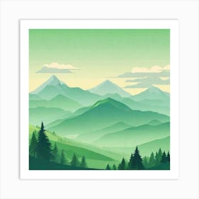 Misty mountains background in green tone 191 Art Print