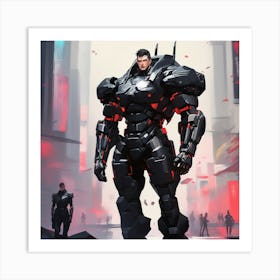 A Man With Black Armored Uniform, Futuristic, Giant Robot, Inspired By Krenz Cushart, Neoism, Kawacy, Wlop (2) Art Print