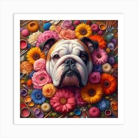 Bulldog With Flowers 3 Art Print