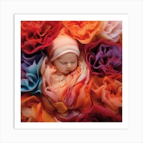 Baby In A Bouquet Of Flowers Art Print