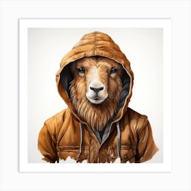 Watercolour Cartoon Tahr In A Hoodie Art Print