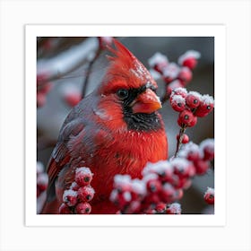 Cardinal In The Snow 2 Art Print