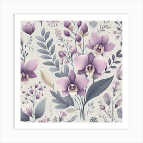 Scandinavian style,Pattern with lilac Orchid flowers 3 Art Print