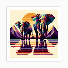 The Gentle Giants Elephants At Sunset Art Print