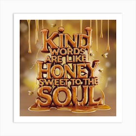 Sweet Words 3d Render Of Honey Dripped Typography With Whimsical Bees (3) Art Print