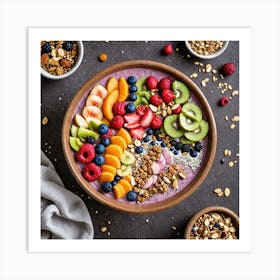 A Vibrant Smoothie Bowl Topped With Fresh Fruits Chia Seeds Coconut Flakes And Granola Presented In Art Print