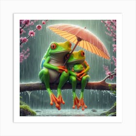 Frogs In The Rain 1 Art Print