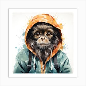 Watercolour Cartoon Langur In A Hoodie 3 Art Print