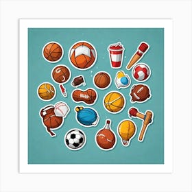 Sticker Everyday Objects Illustrate Common Everyday Used Sports Objects With Cute And Funny Style 761714560 Art Print