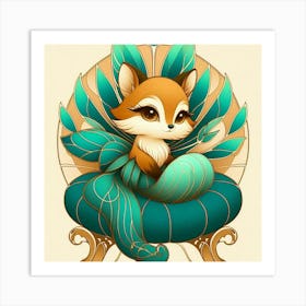 Nouveau style a little blue fox 2 Art Print