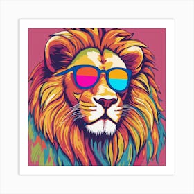 Lion In Sunglasses Water Color Art Print