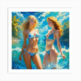 Two Girls In Bikinis sf Art Print