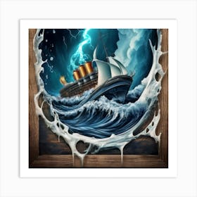 Ocean Storm With Large Clouds And Lightning 9 Art Print