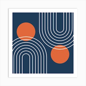 Mid Century Modern Geometric B20 In Navy Blue And Orange (Rainbow And Sun Abstract) 02 Art Print