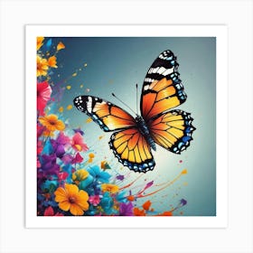 Butterfly With Flowers 7 Art Print