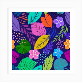 Tropical leaves and flowers Art Print