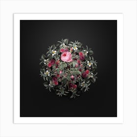 Vintage Provence Rose Bloom Flower Wreath on Wrought Iron Black Art Print