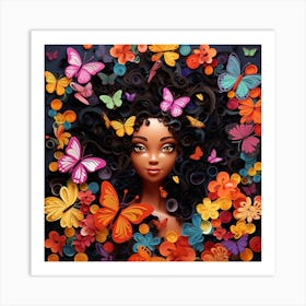 Afro Girl With Butterflies 5 Art Print