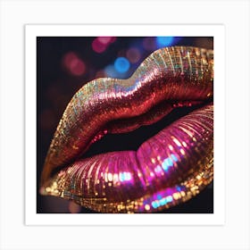 Gold and pink Lips Art Print