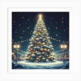 Christmas Tree At Night Art Print