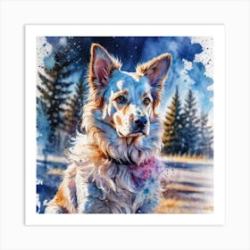 Dog In The Snow 2 Art Print