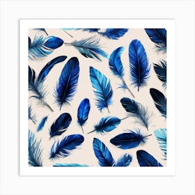 Blue Feathers Pattern Art Print